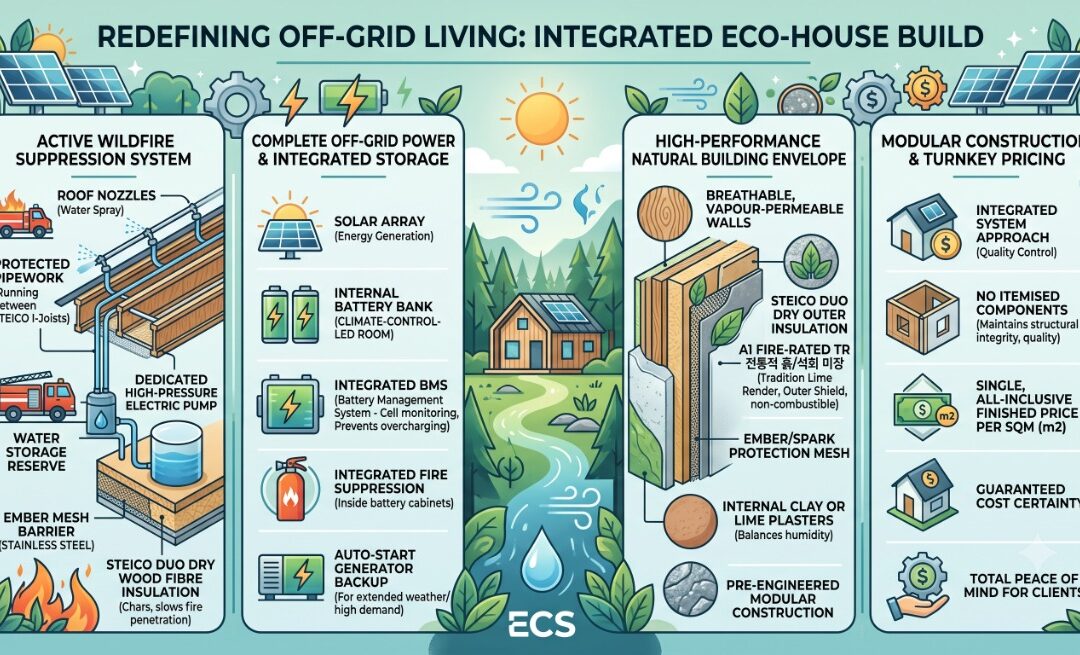 Off-Grid Eco House Build: Active Fire Defence & Natural Envelope